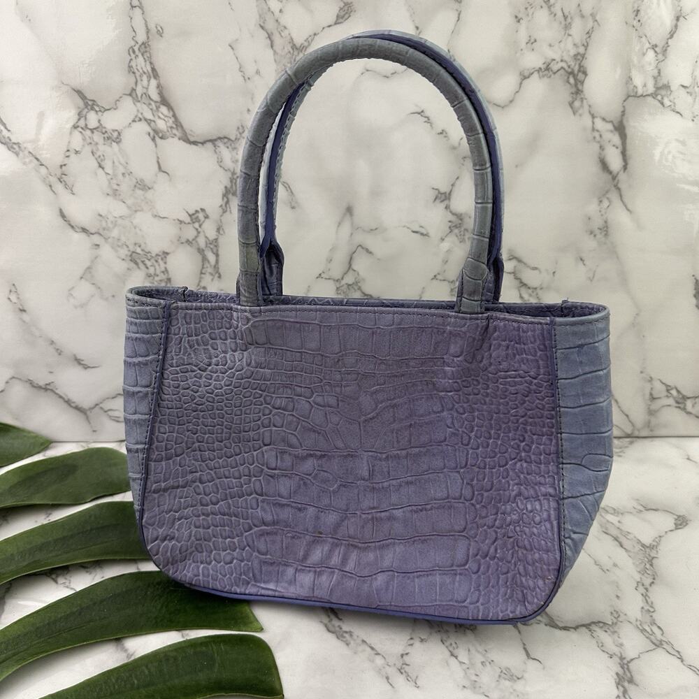 Express Vintage 90s Top Handle Purse Bag Purple Snakeskin Texture Leather
